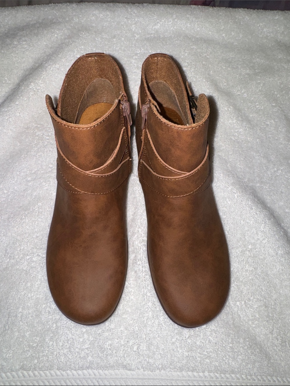 boc Chestnut Tan Faux-Leather Ankle Booties with Side Zip